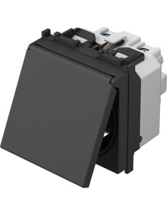 TEM Контакт шуко 2P+E 16A 2M с капаче, цвят Черен мат, Modul - VM11BB - Цена | LEDs4economy