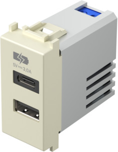 TEM Розетка 2хUSB за зареждане тип A+C 3A 15W 1M, цвят Крем гланц, Modul - EM68IW - Цена | LEDs4economy