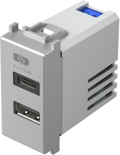 TEM Розетка 2хUSB за зареждане тип A+C 3A 15W 1M, цвят Сребро мат, Modul - EM68ES - Цена | LEDs4economy