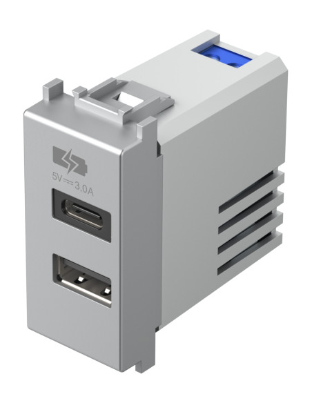 Розетка 2хUSB за зареждане тип A+C 3A 15W 1M, цвят Сребро мат, Modul TEM