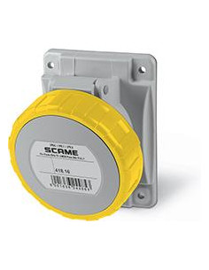 Scame Промишлен контакт ЖЪЛТ 2P+Е 16A 100-130V IP66/67, 4h серия Optima панелен монтаж 70х87мм - 418.1660 - Цена | LEDs4economy