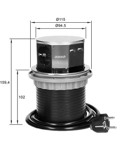 ORNO Мебелна колона Pop-Up, с контакти 3х шуко, 2х USB тип A, кабел 1.5m, Ø100mm, цвят ИНОКС, - OR-AE-1381(GS) - Цена | LEDs4eco 2