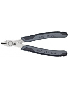 Knipex Клещи резачки Super-Knips, неръждаема стомана, черно-сива ръкохватка 125мм, ESD, с отваряща пружина, - K7803125ESD - Цена