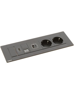 Legrand Мебелна кутия с 2х Шуко, USB тип A+C, HDMI и RJ45 Cat.6 UTP, кабел 2m, 247x80mm, цвят ЧЕРЕН, Incara Multilink - 654787 -