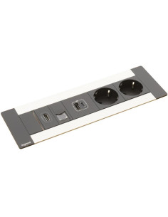 Legrand Мебелна кутия с 2х Шуко, USB тип A+C, HDMI и RJ45 Cat.6 UTP, кабел 2m, 247x80mm, цвят ЧЕРЕН МЕТАЛ, Incara Multilink - 6 