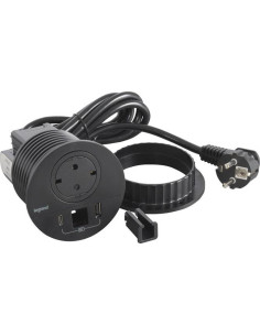 Legrand Модул за вграждане в бюро с 1х Шуко и USB тип A+C, кабел 2m, Ø80mm, цвят ЧЕРЕН, Incara Disq - 654715 - Цена | LEDs4econo