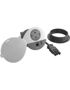 Legrand Модул за вграждане в бюро с 1х Шуко, USB тип A+C и 1х RJ45 Cat.6 UTP, GST18, Ø80mm, цвят ЧЕРЕН с капак, Incara Disq - 6 