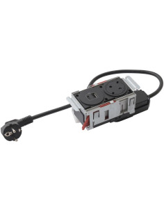 Legrand Мебелна кутия с 1х Шуко и USB тип A+C, кабел 2m, 148x80mm, цвят ЧЕРЕН, Incara Disq'In - 654749 - Цена | LEDs4economy