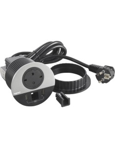 Legrand Модул за вграждане в бюро с 1х Шуко и USB тип A+C, кабел 2m, Ø80mm, цвят ЧЕРЕН МЕТАЛ, Incara Disq - 654716 - Цена | LEDs 2