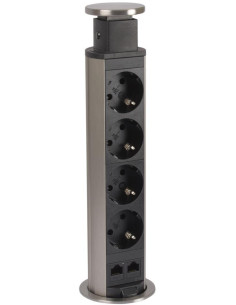 Legrand Мебелна колона Pop-Up, с контакти 4х шуко, 2x RJ45 Cat.6 FTP, кабел 2m, Ø60mm, Incara Tower - 654977 - Цена | LEDs4econo