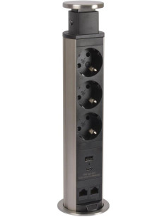 Legrand Мебелна колона Pop-Up, с контакти 3х шуко, 2х USB тип A+C, 2x RJ45 Cat.6 FTP, кабел 2m, Ø60mm, Incara Tower - 654975 - Ц 2