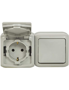 Legrand Блок Еднополюсен ключ и Контакт шуко IP44 открит монтаж цвят Сив Forix - 782391 - Цена | LEDs4economy