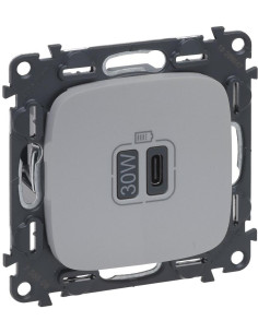 Legrand Розетка USB за зареждане тип C Power Delivery 30W цвят Алуминий Valena Allure (комплект с механизъм) - 755508 - Цена | L