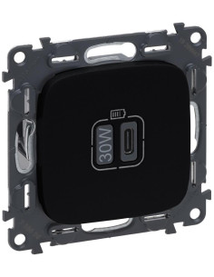 Legrand Розетка USB за зареждане тип C Power Delivery 30W цвят Черен Valena Allure (комплект с механизъм) - 755509 - Цена | LEDs