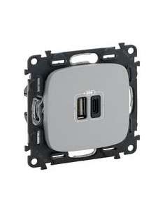 Legrand Розетка 2хUSB за зареждане тип A+C 3A 15W цвят Алуминий Valena Allure (комплект с механизъм) - 754967 - Цена | LEDs4econ