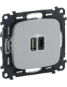 Legrand Розетка 2хUSB за зареждане тип A+C 3A 15W цвят Алуминий Valena Allure (комплект с механизъм) - 754967 - Цена | LEDs4econ