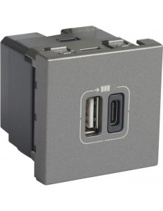 Legrand Розетка 2хUSB за зареждане тип A+C 3A 15W 2 мод. цвят Алуминий Mosaic - 079392 - Цена | LEDs4economy