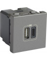 Legrand Розетка 2хUSB за зареждане тип A+C 3A 15W 2 мод. цвят Алуминий Mosaic - 079392 - Цена | LEDs4economy