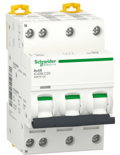 SE Автоматичен прекъсвач Acti 9 iC40N 3P+N 20A крива C 6kA - A9P54720 - Цена | LEDs4economy