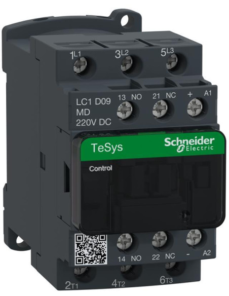 SE Контактор TeSys D 3P 4kW (9A AC-3) 1NO-1NC 220Vdc  - LC1D09MD