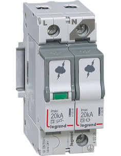 Legrand Катоден отводител тип 2 SPD 20kA 320V 1P+N R - 412226 - Цена | LEDs4economy