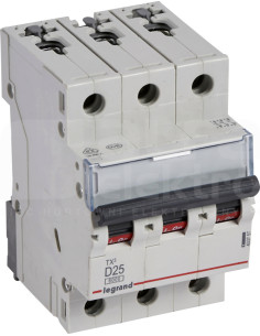 Legrand Автоматичен прекъсвач TX3 3P 25А крива D 6kA - 403757 - Цена | LEDs4economy