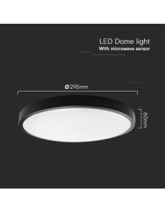 V-TAC 18W LED Плафон Сензор SAMSUNG Чип 4000 Кръг Черна Рамка IP44 - 76691-24 - Цена | LEDs4economy 2