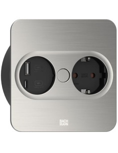 BACHMANN Модул TWIST 2 КВАДРАТЕН с 1х Шуко и USB тип A+C, с кабел 2м, цвят Инокс, - B946.005 - Цена | LEDs4economy