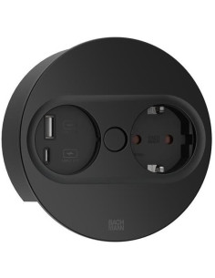 BACHMANN Модул TWIST 2 КРЪГЪЛ с 1х Шуко и USB тип A+C, с кабел 2м, цвят Черен, - B946.104 - Цена | LEDs4economy