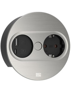 BACHMANN Модул TWIST 2 КРЪГЪЛ с 1х Шуко и USB тип A+C, с кабел 2м, цвят Инокс, - B946.004 - Цена | LEDs4economy