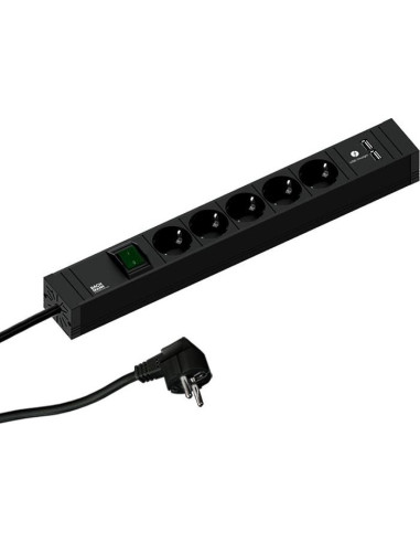 Разклонител ЧЕРЕН 5x2P+E с кабел 2 метра, копче, с USB A+A 3A 15W CONNECT LINE, Bachmann