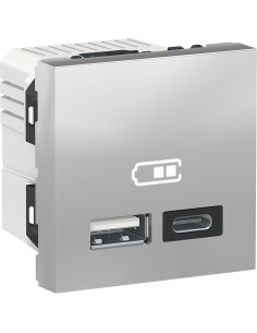SE Розетка 2хUSB за зареждане тип A+C 2.4A 12W 2 мод. цвят Алуминий Unica - NU301830 - Цена | LEDs4economy