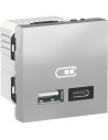 SE Розетка 2хUSB за зареждане тип A+C 2.4A 12W 2 мод. цвят Алуминий Unica - NU301830 - Цена | LEDs4economy