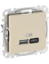 SE Розетка 2хUSB за зареждане тип A+C Power Delivery 45W цвят Крем Sedna - SDD112404 - Цена | LEDs4economy