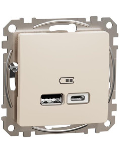 SE Розетка 2хUSB за зареждане тип A+C 2.4A 12W цвят Крем Sedna - SDD112402 - Цена | LEDs4economy
