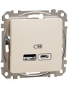SE Розетка 2хUSB за зареждане тип A+C 2.4A 12W цвят Крем Sedna - SDD112402 - Цена | LEDs4economy
