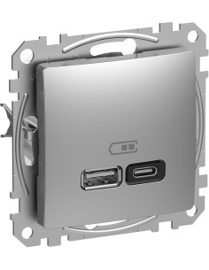 SE Розетка 2хUSB за зареждане тип A+C Power Delivery 45W цвят Алуминий Sedna - SDD113404 - Цена | LEDs4economy