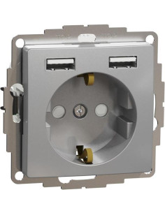 SE Контакт шуко с детска защита авт. и USB тип A+A 2.4A 12W цвят Алуминий Sedna - SDD113052 - Цена | LEDs4economy