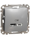 SE Розетка 2хUSB за зареждане тип A+C 2.4A 12W цвят Алуминий Sedna - SDD113402 - Цена | LEDs4economy
