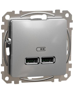 SE Розетка 2хUSB за зареждане тип A+A 2.1A 10.5W цвят Алуминий Sedna - SDD113401 - Цена | LEDs4economy