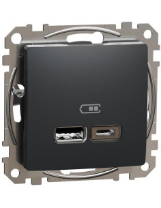 SE Розетка 2хUSB за зареждане тип A+C 2.4A 12W цвят Антрацит Sedna - SDD114402 - Цена | LEDs4economy