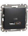 SE Розетка 2хUSB за зареждане тип A+C 2.4A 12W цвят Антрацит Sedna - SDD114402 - Цена | LEDs4economy