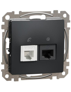 SE Розетка RJ11+RJ45 UTP cat.6 цвят Антрацит Sedna - SDD114468 - Цена | LEDs4economy