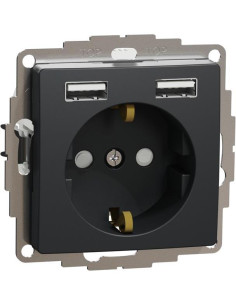 SE Контакт шуко с детска защита авт. и USB тип A+A 2.4A 12W цвят Антрацит Sedna - SDD114052 - Цена | LEDs4economy