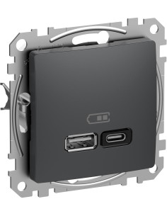 SE Розетка 2хUSB за зареждане тип A+C Power Delivery 45W цвят Антрацит Sedna - SDD114404 - Цена | LEDs4economy