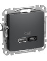 SE Розетка 2хUSB за зареждане тип A+C Power Delivery 45W цвят Антрацит Sedna - SDD114404 - Цена | LEDs4economy