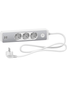 SE Разклонител бял/алуминий 3 гнезда, 2xUSB 1.5 метра /1.5mm2 и ключ серия UNICA - ST943U1WA - Цена | LEDs4economy