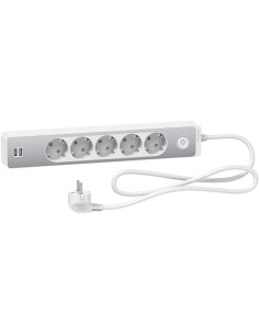 SE Разклонител бял/алуминий 5 гнезда, 2xUSB 1.5 метра /1.5mm2 и ключ серия UNICA - ST945U1WA - Цена | LEDs4economy
