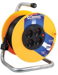COMMEL Макара жълта 25м IP20 H05VV-F 3G1.5mm2 термична защита 4 шуко - C0955 - Цена | LEDs4economy