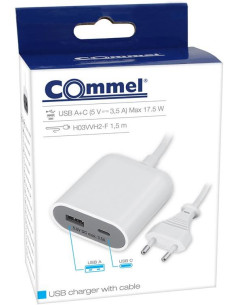 COMMEL Адаптер за контакт бял с USB A+C 1 х шуко - C245-101 - Цена | LEDs4economy 2